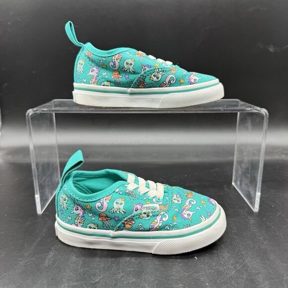 Vans slip on sneaker toddler size 6 teal seahorse sealife colorful fun school - Picture 1 of 7